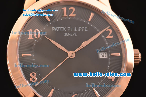 Patek Philippe Calatrava Swiss ETA 2824 Automatic Rose Gold Case with Black Leather Strap Black Dial Numeral/Stick Markers - Click Image to Close